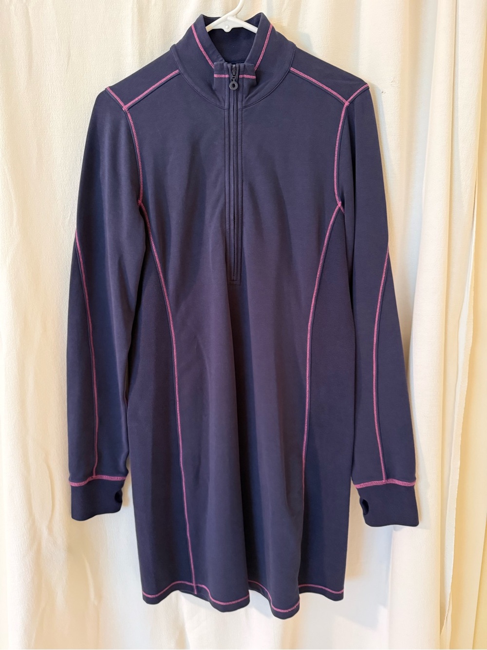 Tommy Bahama Women's Navy Half-Zip Sweatshirt Dress with Pink Stitching